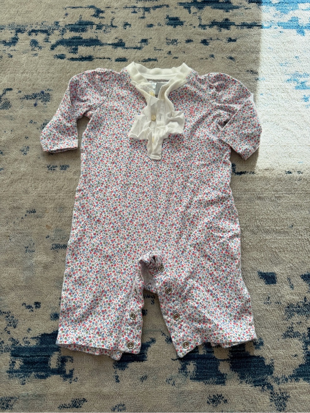 Ralph Lauren Floral Baby Romper with Cream Ruffle Collar 3 Months